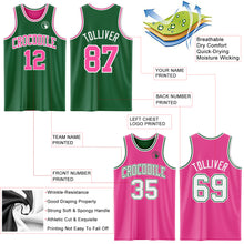 Laden Sie das Bild in den Galerie-Viewer, Custom Reversible Kelly Green Pink-White Double Side Sublimation Basketball Suit Jersey