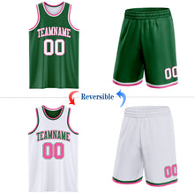 Загрузить изображение в средство просмотра галереи, Custom Reversible Kelly Green White-Pink Double Side Sublimation Basketball Suit Jersey