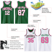 Загрузить изображение в средство просмотра галереи, Custom Reversible Kelly Green White-Pink Double Side Sublimation Basketball Suit Jersey