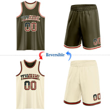 Laden Sie das Bild in den Galerie-Viewer, Custom Reversible Olive Vintage USA Flag Cream-Red Double Side Salute To Service Sublimation Basketball Suit Jersey