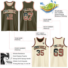 Laden Sie das Bild in den Galerie-Viewer, Custom Reversible Olive Vintage USA Flag Cream-Red Double Side Salute To Service Sublimation Basketball Suit Jersey