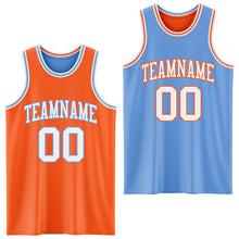 Laden Sie das Bild in den Galerie-Viewer, Custom Reversible Orange White-Light Blue Double Side Sublimation Basketball Suit Jersey