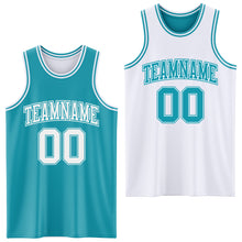 Laden Sie das Bild in den Galerie-Viewer, Custom Reversible Teal White Double Side Sublimation Basketball Suit Jersey