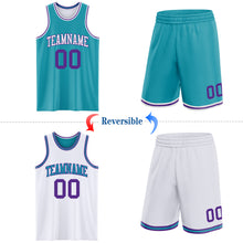 Laden Sie das Bild in den Galerie-Viewer, Custom Reversible Teal Purple-White Double Side Sublimation Basketball Suit Jersey