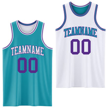 Laden Sie das Bild in den Galerie-Viewer, Custom Reversible Teal Purple-White Double Side Sublimation Basketball Suit Jersey