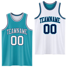 Laden Sie das Bild in den Galerie-Viewer, Custom Reversible Teal White-Navy Double Side Sublimation Basketball Suit Jersey
