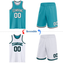 Laden Sie das Bild in den Galerie-Viewer, Custom Reversible Teal White-Black Double Side Sublimation Basketball Suit Jersey