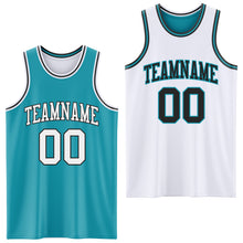 Laden Sie das Bild in den Galerie-Viewer, Custom Reversible Teal White-Black Double Side Sublimation Basketball Suit Jersey