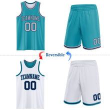 Laden Sie das Bild in den Galerie-Viewer, Custom Reversible Teal Gray-Navy Double Side Sublimation Basketball Suit Jersey
