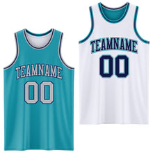 Laden Sie das Bild in den Galerie-Viewer, Custom Reversible Teal Gray-Navy Double Side Sublimation Basketball Suit Jersey
