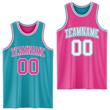 Laden Sie das Bild in den Galerie-Viewer, Custom Reversible Teal Pink-White Double Side Sublimation Basketball Suit Jersey