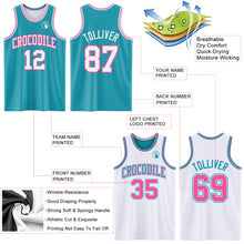 Laden Sie das Bild in den Galerie-Viewer, Custom Reversible Teal White-Pink Double Side Sublimation Basketball Suit Jersey