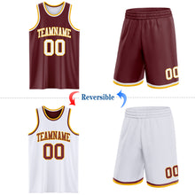 Laden Sie das Bild in den Galerie-Viewer, Custom Reversible Burgundy White-Gold Double Side Sublimation Basketball Suit Jersey