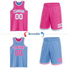 Laden Sie das Bild in den Galerie-Viewer, Custom Reversible Pink White-Light Blue Double Side Sublimation Basketball Suit Jersey