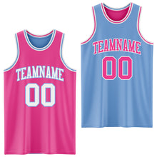 Laden Sie das Bild in den Galerie-Viewer, Custom Reversible Pink White-Light Blue Double Side Sublimation Basketball Suit Jersey