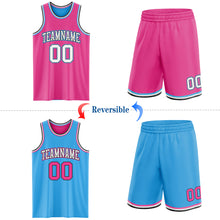 Laden Sie das Bild in den Galerie-Viewer, Custom Reversible Pink Black-Sky Blue Double Side Sublimation Basketball Suit Jersey