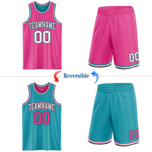 Laden Sie das Bild in den Galerie-Viewer, Custom Reversible Pink Black-Teal Double Side Sublimation Basketball Suit Jersey