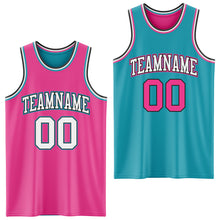 Laden Sie das Bild in den Galerie-Viewer, Custom Reversible Pink Black-Teal Double Side Sublimation Basketball Suit Jersey