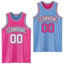 Laden Sie das Bild in den Galerie-Viewer, Custom Reversible Pink Black-Light Blue Double Side Sublimation Basketball Suit Jersey
