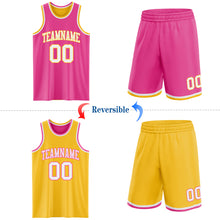 Laden Sie das Bild in den Galerie-Viewer, Custom Reversible Pink White-Gold Double Side Sublimation Basketball Suit Jersey