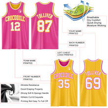 Laden Sie das Bild in den Galerie-Viewer, Custom Reversible Pink White-Gold Double Side Sublimation Basketball Suit Jersey