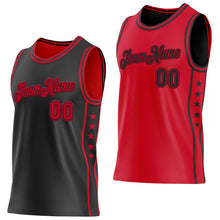 Load image into Gallery viewer, Custom Reversible Black Red Double Side Star Sublimation Basketball Suit Jersey