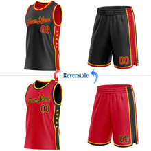 Charger l'image dans la galerie, Custom Reversible Black Red-Gold Double Side Star Sublimation Basketball Suit Jersey