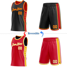 Load image into Gallery viewer, Custom Reversible Black Gold-Red Double Side Star Sublimation Basketball Suit Jersey