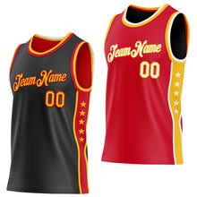 Load image into Gallery viewer, Custom Reversible Black Gold-Red Double Side Star Sublimation Basketball Suit Jersey