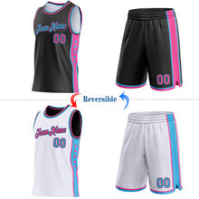 Load image into Gallery viewer, Custom Reversible Black Pink-Sky Blue Double Side Star Sublimation Basketball Suit Jersey