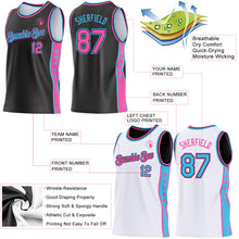 Load image into Gallery viewer, Custom Reversible Black Pink-Sky Blue Double Side Star Sublimation Basketball Suit Jersey