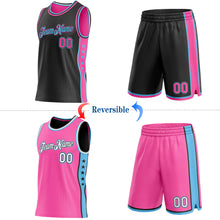 Laden Sie das Bild in den Galerie-Viewer, Custom Reversible Black Pink-Sky Blue Double Side Star Sublimation Basketball Suit Jersey