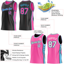 Laden Sie das Bild in den Galerie-Viewer, Custom Reversible Black Pink-Sky Blue Double Side Star Sublimation Basketball Suit Jersey