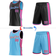 Load image into Gallery viewer, Custom Reversible Black Pink-Sky Blue Double Side Star Sublimation Basketball Suit Jersey