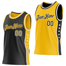Laden Sie das Bild in den Galerie-Viewer, Custom Reversible Black Gold-White Double Side Star Sublimation Basketball Suit Jersey