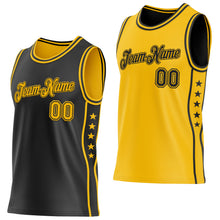 Load image into Gallery viewer, Custom Reversible Black Gold Double Side Star Sublimation Basketball Suit Jersey