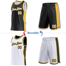 Charger l'image dans la galerie, Custom Reversible Black White-Gold Double Side Star Sublimation Basketball Suit Jersey
