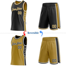 Laden Sie das Bild in den Galerie-Viewer, Custom Reversible Black Old Gold-White Double Side Star Sublimation Basketball Suit Jersey