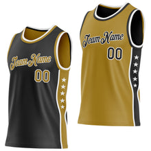 Laden Sie das Bild in den Galerie-Viewer, Custom Reversible Black Old Gold-White Double Side Star Sublimation Basketball Suit Jersey