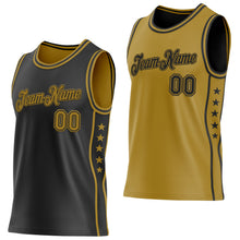 Laden Sie das Bild in den Galerie-Viewer, Custom Reversible Black Old Gold Double Side Star Sublimation Basketball Suit Jersey