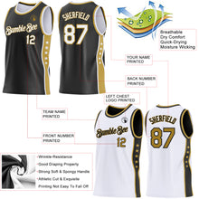 Load image into Gallery viewer, Custom Reversible Black White-Old Gold Double Side Star Sublimation Basketball Suit Jersey