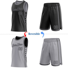 Load image into Gallery viewer, Custom Reversible Black Gray Double Side Star Sublimation Basketball Suit Jersey