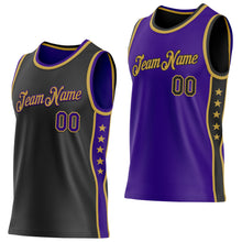 Load image into Gallery viewer, Custom Reversible Black Purple-Old Gold Double Side Star Sublimation Basketball Suit Jersey