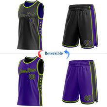 Загрузить изображение в средство просмотра галереи, Custom Reversible Black Purple-Neon Green Double Side Star Sublimation Basketball Suit Jersey