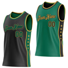 Load image into Gallery viewer, Custom Reversible Black Kelly Green-Old Gold Double Side Star Sublimation Basketball Suit Jersey