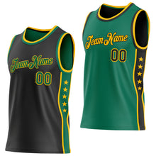 Laden Sie das Bild in den Galerie-Viewer, Custom Reversible Black Kelly Green-Gold Double Side Star Sublimation Basketball Suit Jersey
