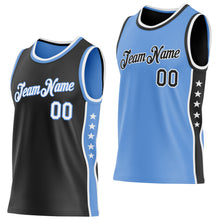 Load image into Gallery viewer, Custom Reversible Black White-Lakes Blue Double Side Star Sublimation Basketball Suit Jersey