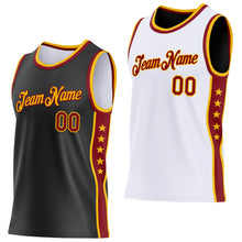 Load image into Gallery viewer, Custom Reversible Black Crimson-Gold Double Side Star Sublimation Basketball Suit Jersey
