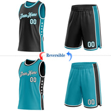 Laden Sie das Bild in den Galerie-Viewer, Custom Reversible Black White-Teal Double Side Star Sublimation Basketball Suit Jersey
