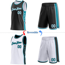 Laden Sie das Bild in den Galerie-Viewer, Custom Reversible Black White-Teal Double Side Star Sublimation Basketball Suit Jersey
